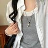 Heart Letter Natural Stone Titanium Steel Necklace - Versatile High-End Sweater Chain for Women