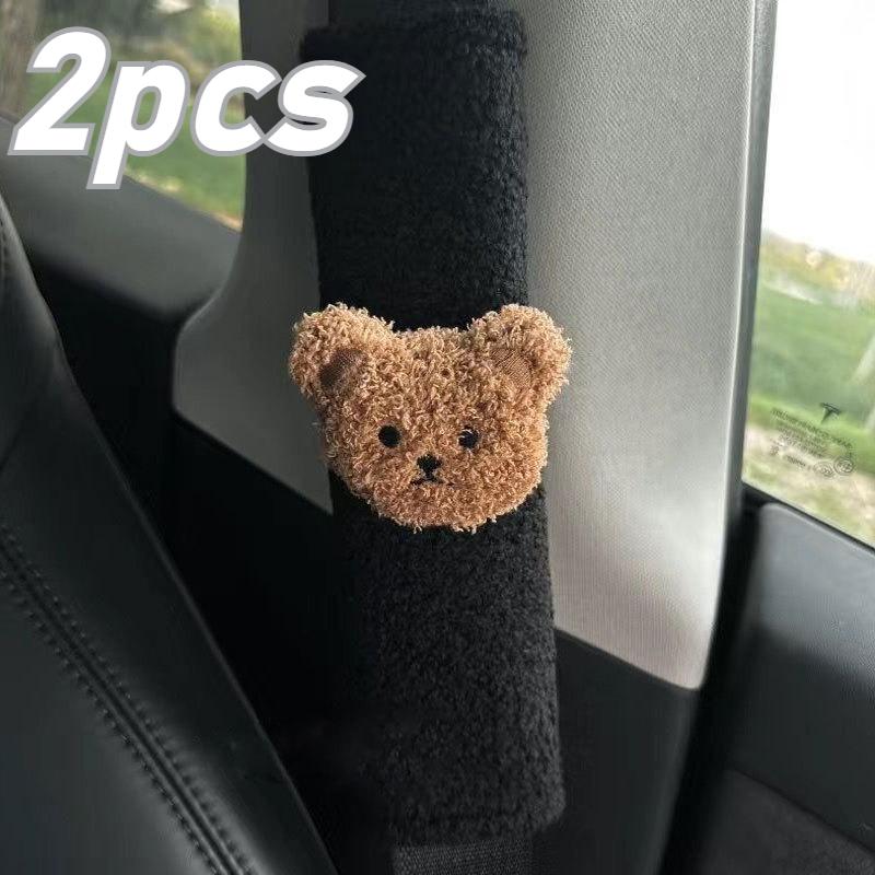 Cute Cartoon Car Seat Belt Shoulder Protector Little Bear Doll Car Interior Seat Belt Protector Plush Car Accessories Interior