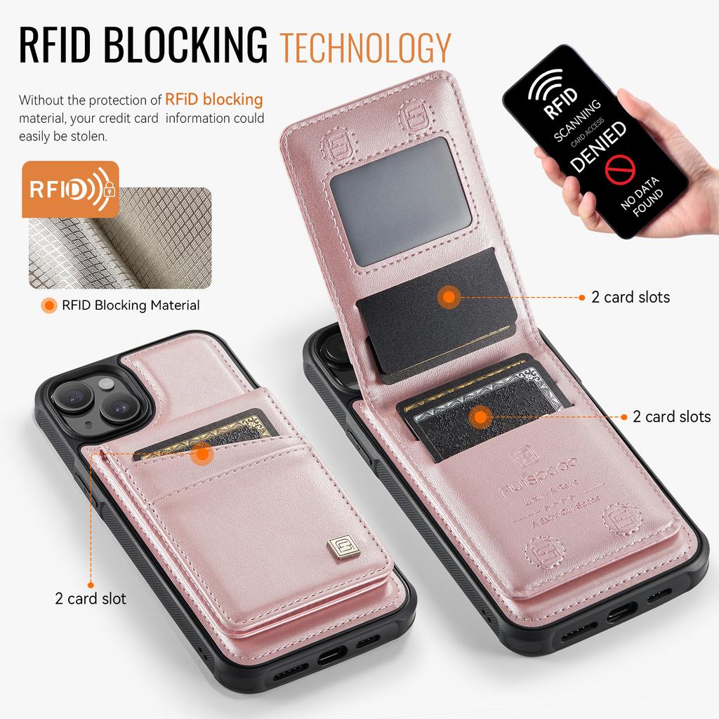 For iPhone 15 Plus Case AUTSPACE A12 Leather Phone Case with Detachable Card Bag