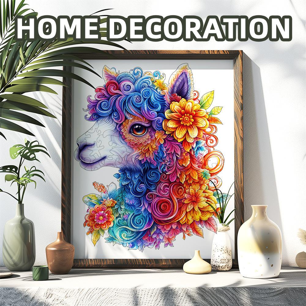 Horse Head With Flowers Wooden Puzzle Irregular Animal Shape Block Flat Wooden Puzzle