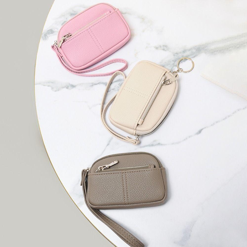Fashion PU Leather Women Mini Wallet Solid Color Storage Bag Students Coin Purse Large Capacity Zipper Wrist Key Bag Zipper