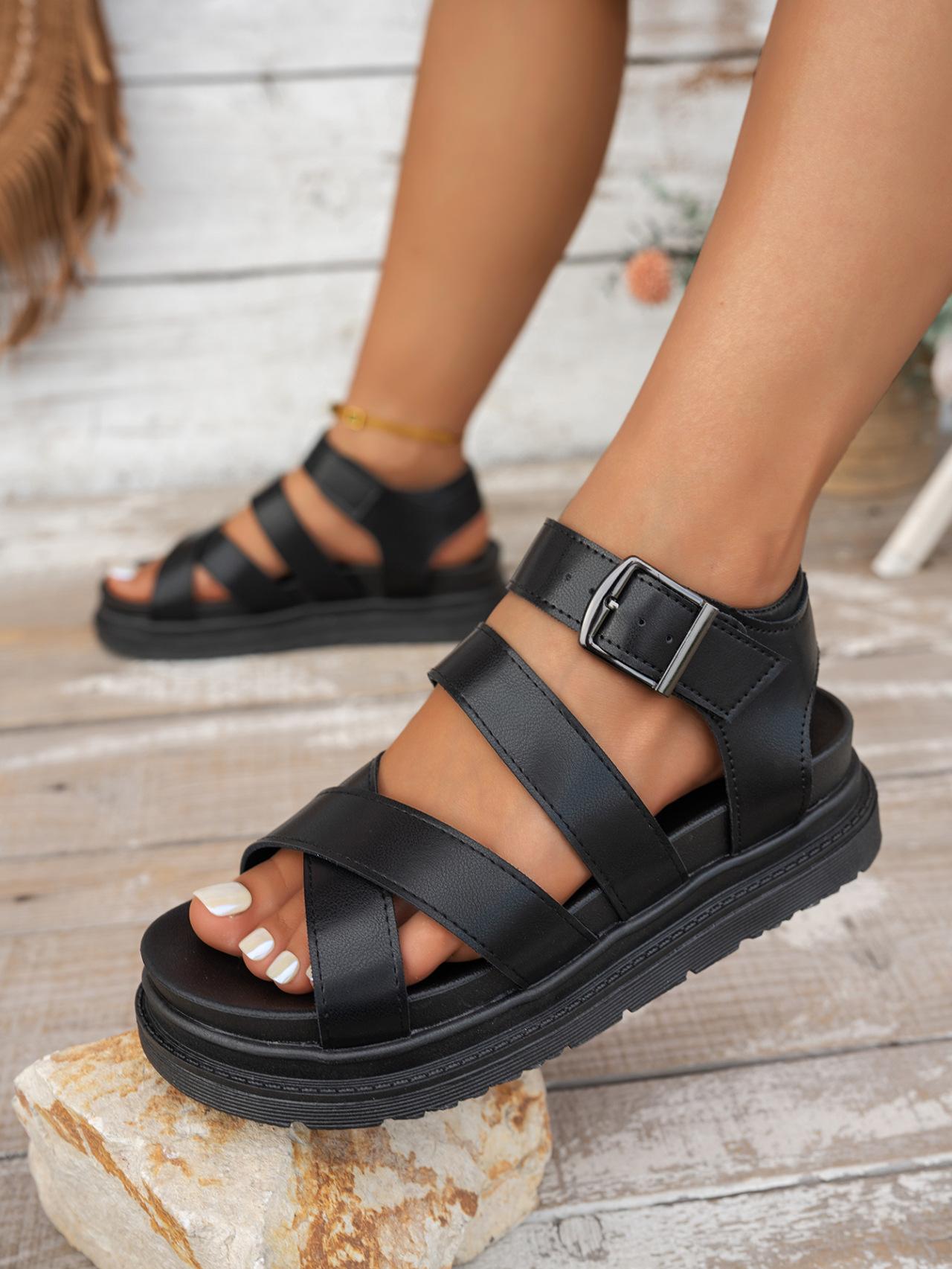 

Женские сандалии на платформе большого размера с ремешком на одной пряжке, пляжная обувь для женщин 43 чёрный
