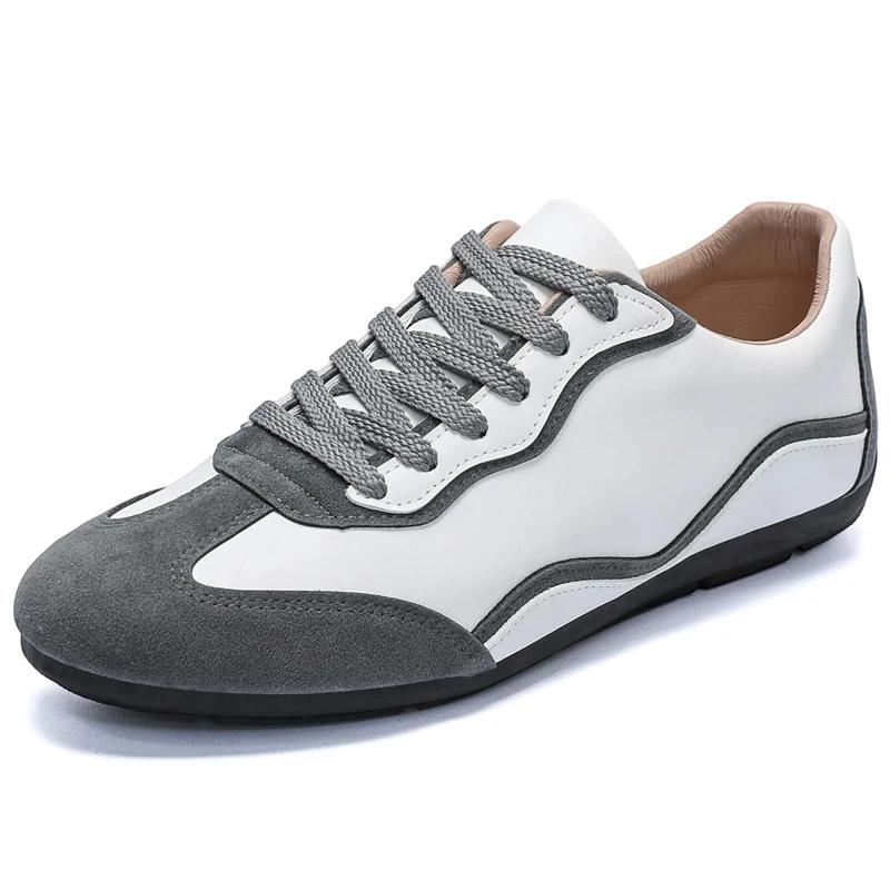 

Casual Shoes Loafers British Leather Sneakers Flats Shoes Classic Men Leather Shoes Spring Summer New Trendy Men Shoes 44 сірий колір