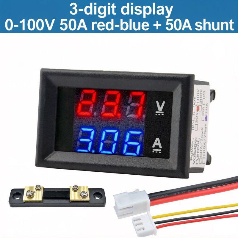 LIZAO DC 0-100V/200V Digital Voltage Current Power Meter 10A/50A/100A Dual Display Panel Meter