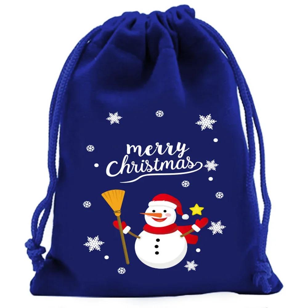 Xmas Patterns Velvet Bags 9x12 15x20cm Small Christmas Candy Gift Bag Drawstring Pouch Boutique Jewelry Packaging Bags