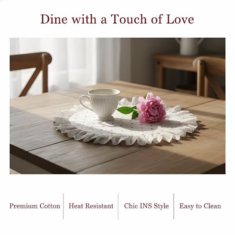 Heart Lace Ruffled Placemats Table Napkins Vintage Style Romantic Wedding Party Home Dining Decoration Accessories