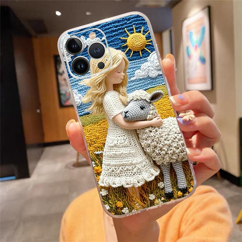 

Phone Case For iphone 17ProMax 17 Pro 16 15 14 13 Pro Max 17 Air 15 16 Pro 15Plus Cozy Crochet Winter Village Art iphone 13
