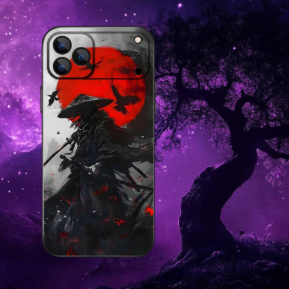Giappone S-Samurai Custodia per Telefono Per iPhone 17,16,15,14,13,12,Pro,Max,Plus,E,SE4,Air,Mini Scatola Morbida Nera