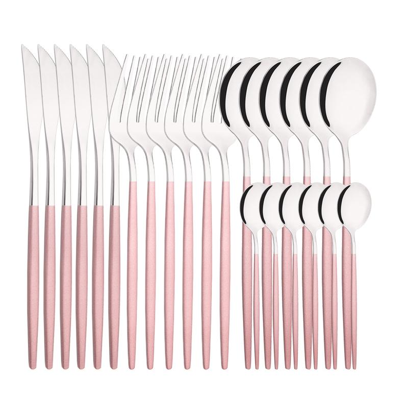 6People Luxury Gold Dinnerware Set Stainless Steel Tableware Set Knife Fork Spoon Flatware Cutlery Set Silverware Bright Light