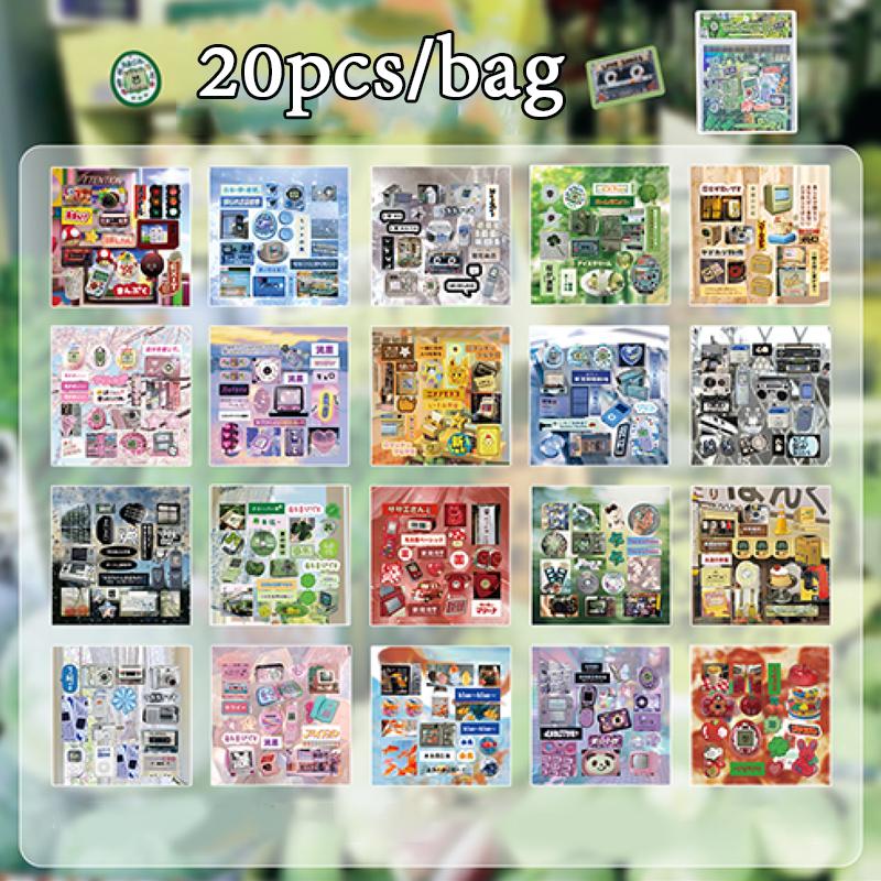 20 Sheets/PET Kawaii Japanese Ancient Wind Cut Film Sticker Book Handbook Material Mobile Phone Decorative Sticker Book