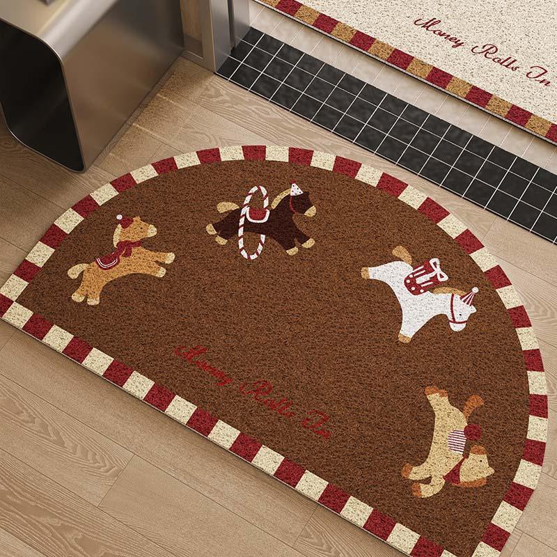 Year Of The Horse Entry Door Floor Mat Can Be Cut Silk Circle Red Festive And Dirt-Resistant Door Floor Mat Entry Door Mat