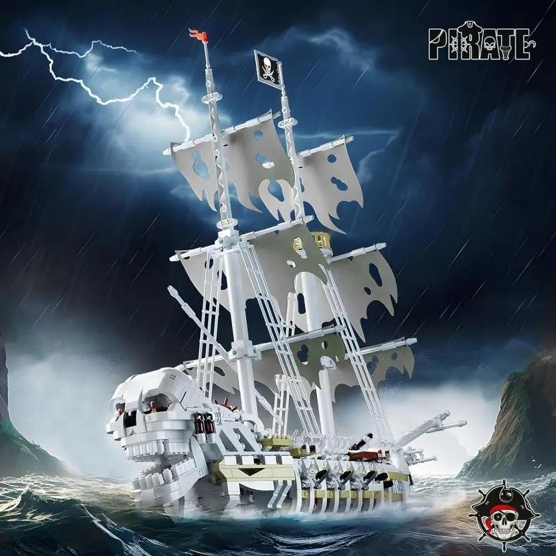 1592PCS Skeleton Ghost Ship Building Blocks Storm Pirate Ship Model Bricks Desktop Decoration Ornaments Kids DIY Toys Idea Gifts