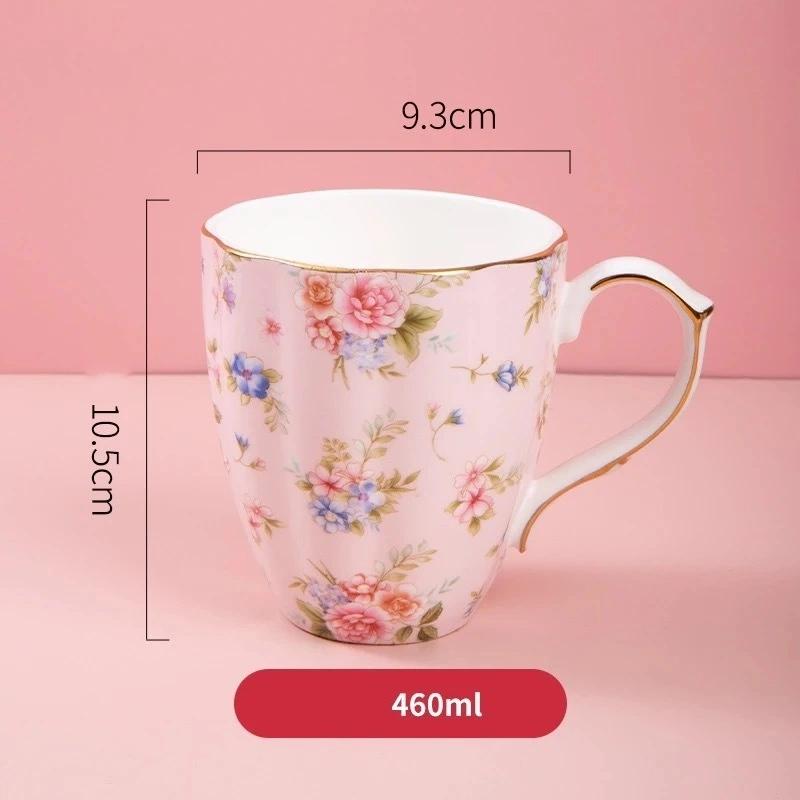 Bone China Coffee Mug – Gold Rim Floral Porcelain Cup for Tea, Milk & Home Office Use