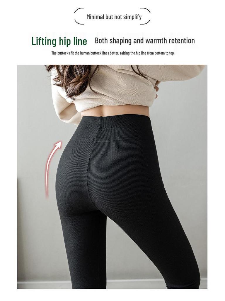 Plus Size Women's High Waist Fleece-Lined Lambswool Leggings for Autumn/Winter - Fits Up to 200 lbs