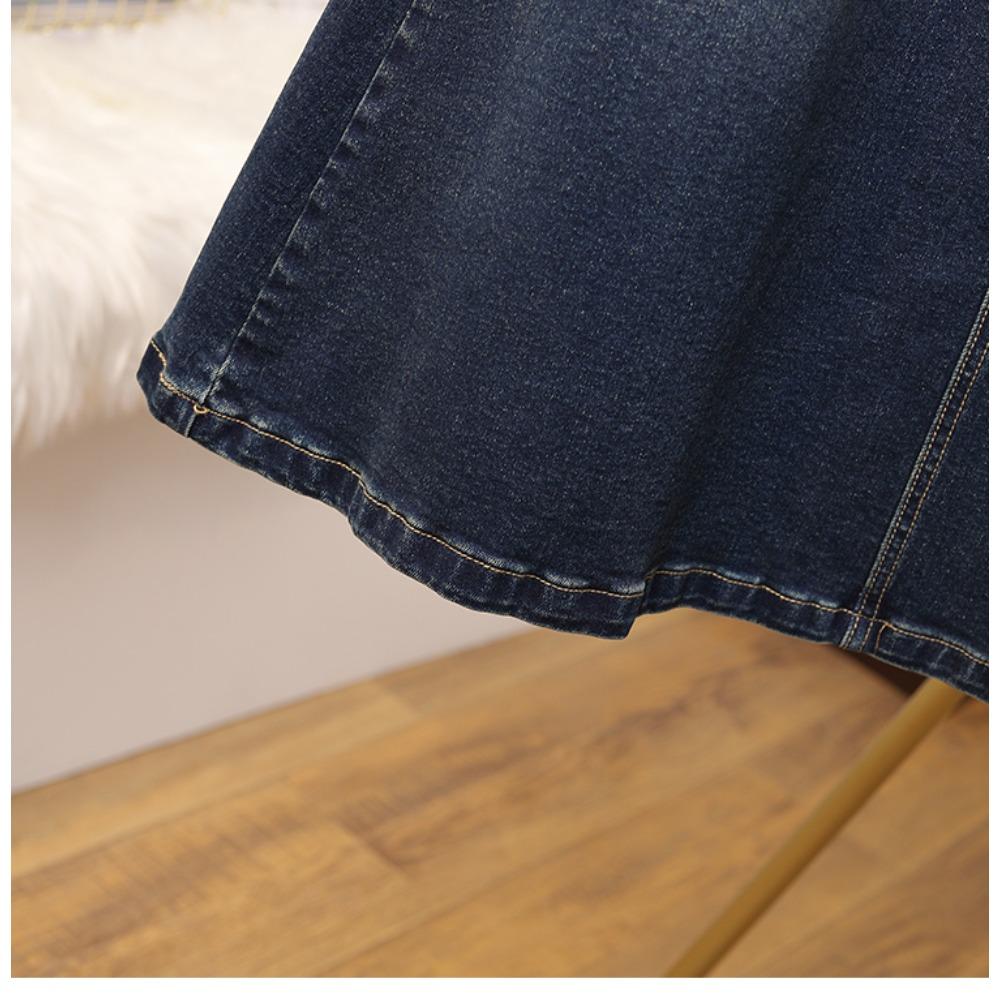 DIMANAF 2025 Autumn Winter Plus Size Women Skirts Elastic Waist Oversize Lady Long Skirts Denim Cotton Thick