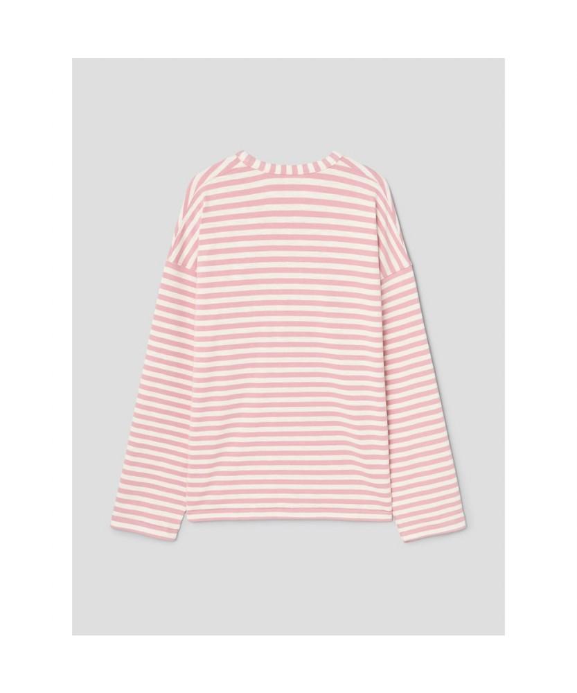 Saendeusaundeu (Unisex) Awning Stripe Long Sleeve T-Shirt Pink