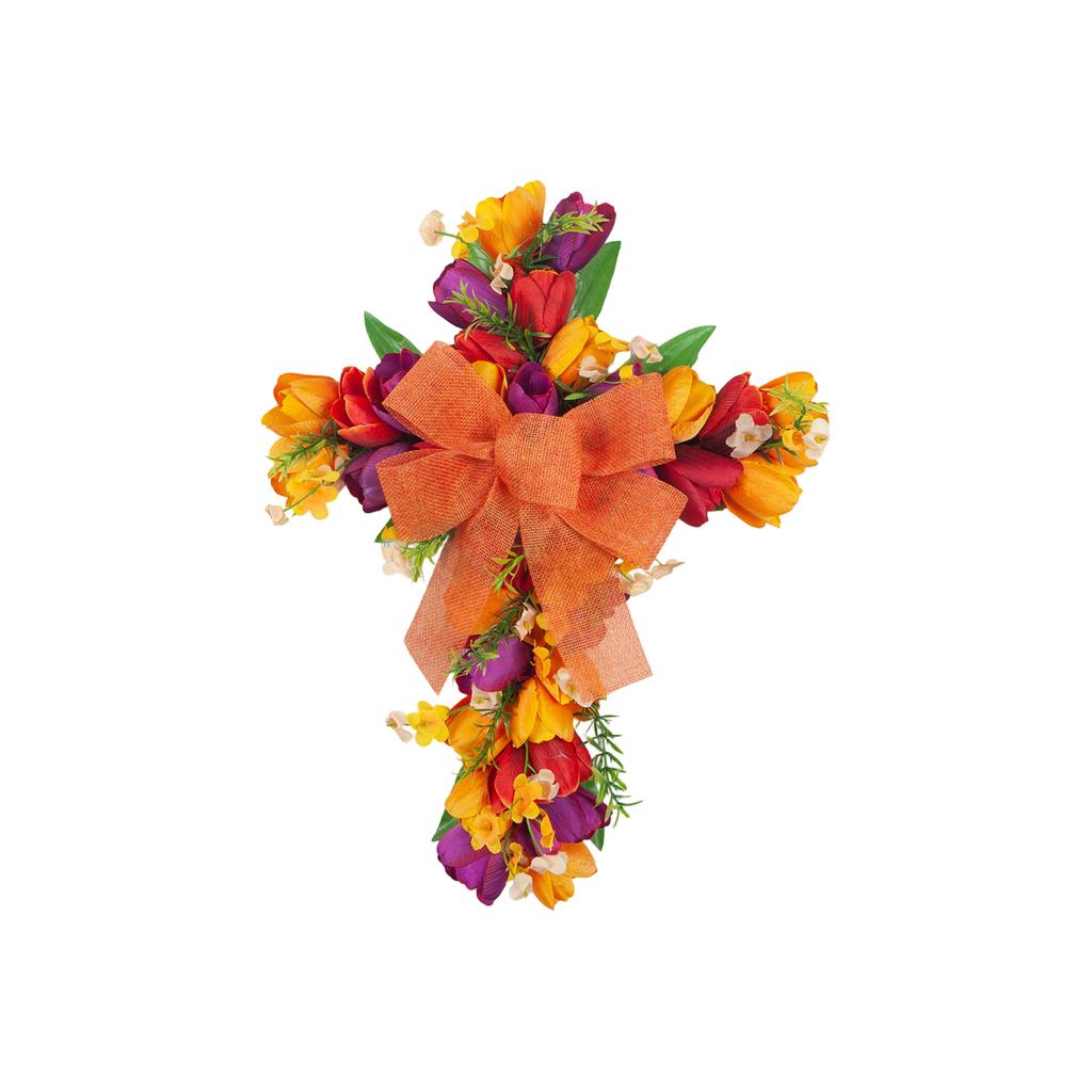 45cm  Cross, Easter Front Door Bow, Artificial Flower Decoration For Doors And Walls.