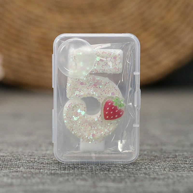 1PC Fluorescent Yellow Strawberry Number Candles 0-9 Age 0-9 Cake Toppers 7.5x4cm