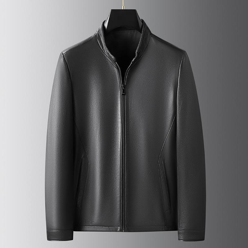 

Осень и зима, новый стиль, куртка из козьей кожи с воротником-стойкой на молнии для мужчин среднего и пожилого возраста, модная куртка из натуральной кожи для мужчин 185