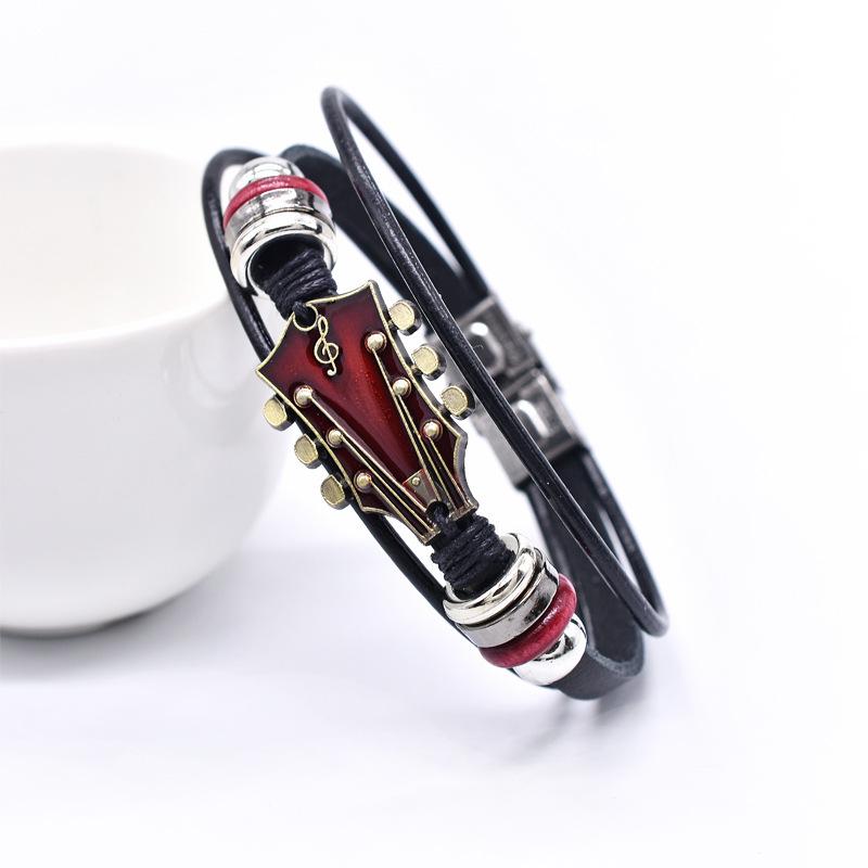 Retro Pu Leather Guitar Bracelet Punk Rock Handmade Braided Multi-Layer Wrap Bracelet