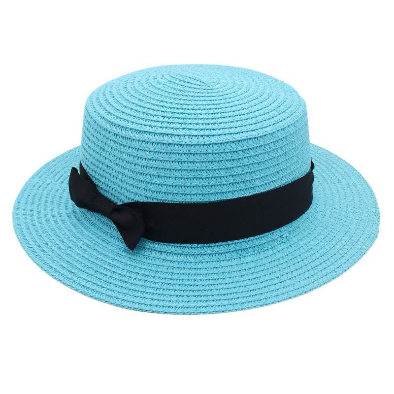 Straw Hat Female Visor Bow Flat Top French Beach Hat Mom Hat Cool Hat Ins Wind