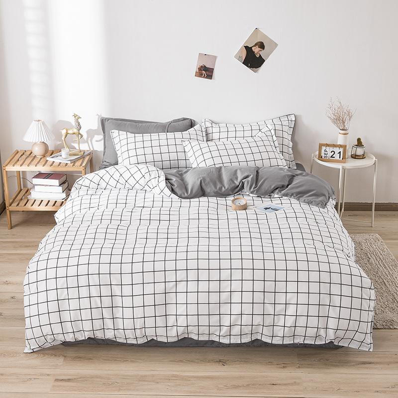 3/4Pcs Bedding Set, Line Block Print Duvet Cover with Sheet Pillowcases Comforter Quilt Cover Single Double Bed