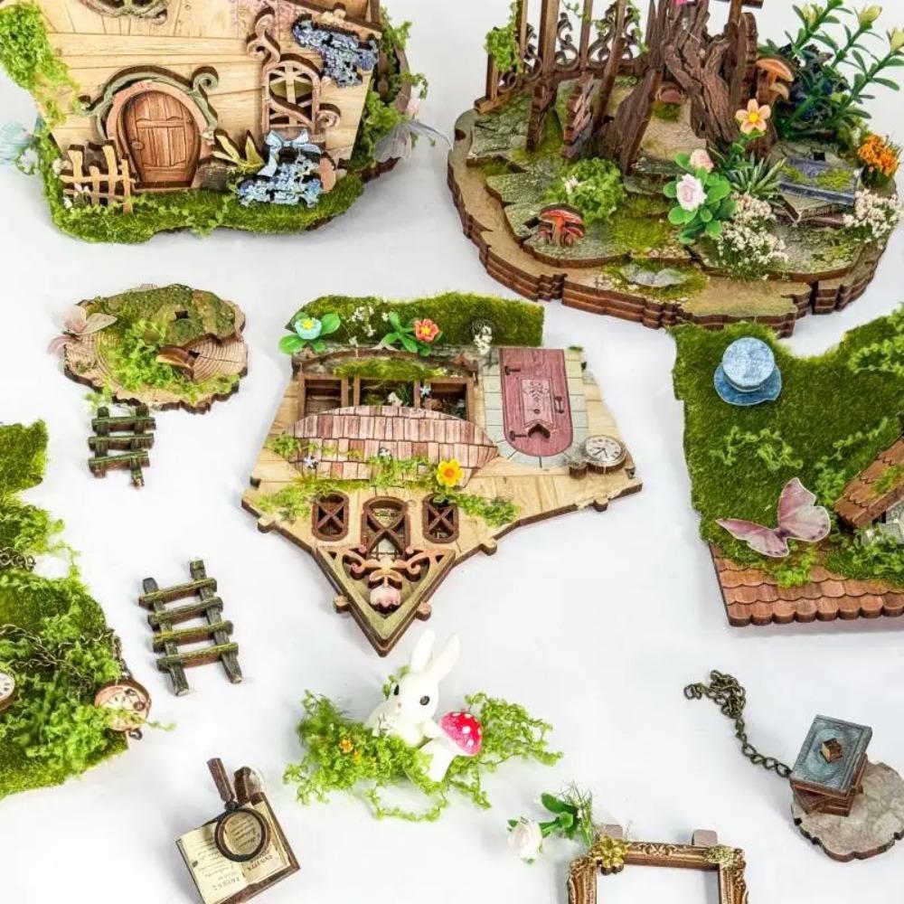 DIY Wooden Rowan's Treehouse Figurines Miniatures Assembled Casa with Light for Friends Birthday Gifts Home Decor Crafts