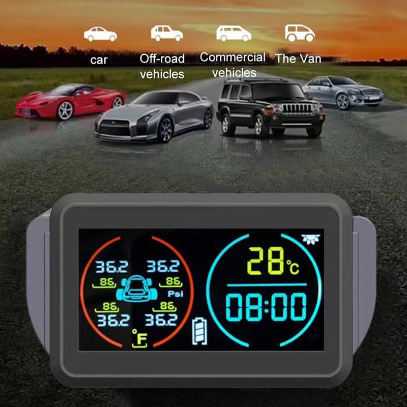 Smart Solar Power TPMS Car Tire Pressure Monitoring System Alarm Tyre Air Pressure Meter Gauge Temperature Warning 4 Sensors