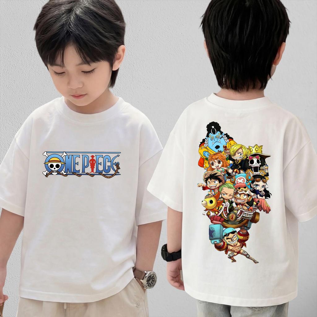 Anime One Piece Cosplay T-Shirt 2026 New Short Sleeve Tops Casual Loose Breathable T-Shirt Kids 3-12Y