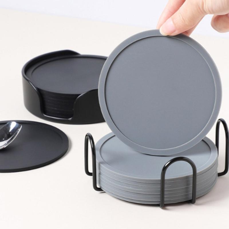 6Pcs Round Silicone Drink Coasters Heat Resistant Protects Tables From Heat Damage Cup Mugs Mats For Home Kitchens