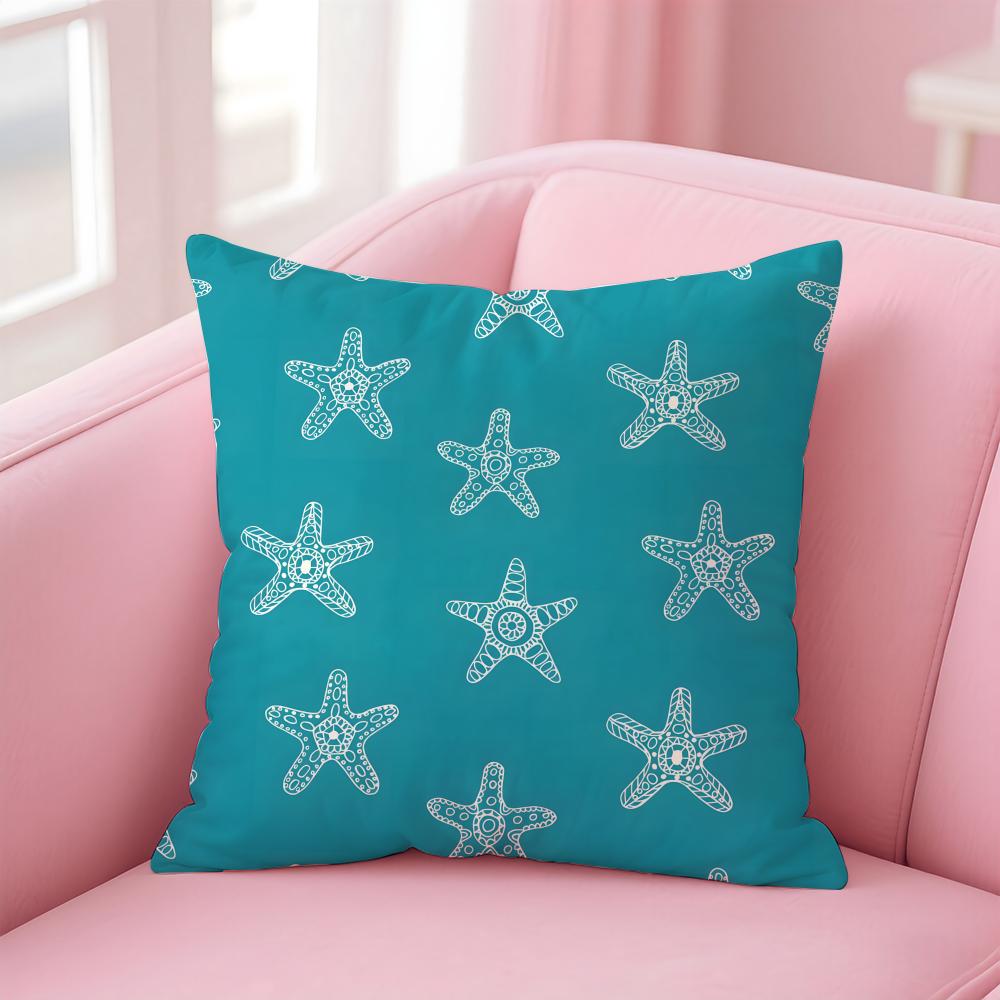 Casual Blue Maritimethemed Pattern Cushion Cover Pillowcase Short Plush Invisible Zipper Room Sofa Cushion Cover