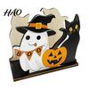 Holiday Party Supplies Halloween Wooden Napkin Holder, Cute Black Cat Mummy Pumpkin Spooky Kitchen Decor Desktop Organizer for Party, Festive