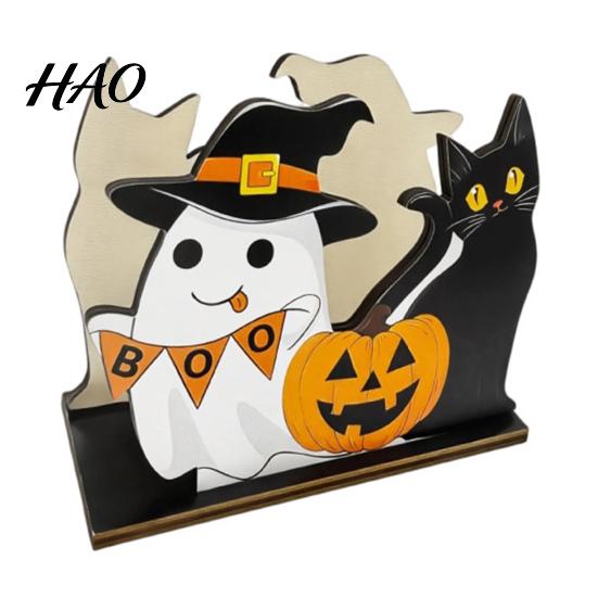 Holiday Party Supplies Halloween Wooden Napkin Holder, Cute Black Cat Mummy Pumpkin Spooky Kitchen Decor Desktop Organizer for Party, Festive