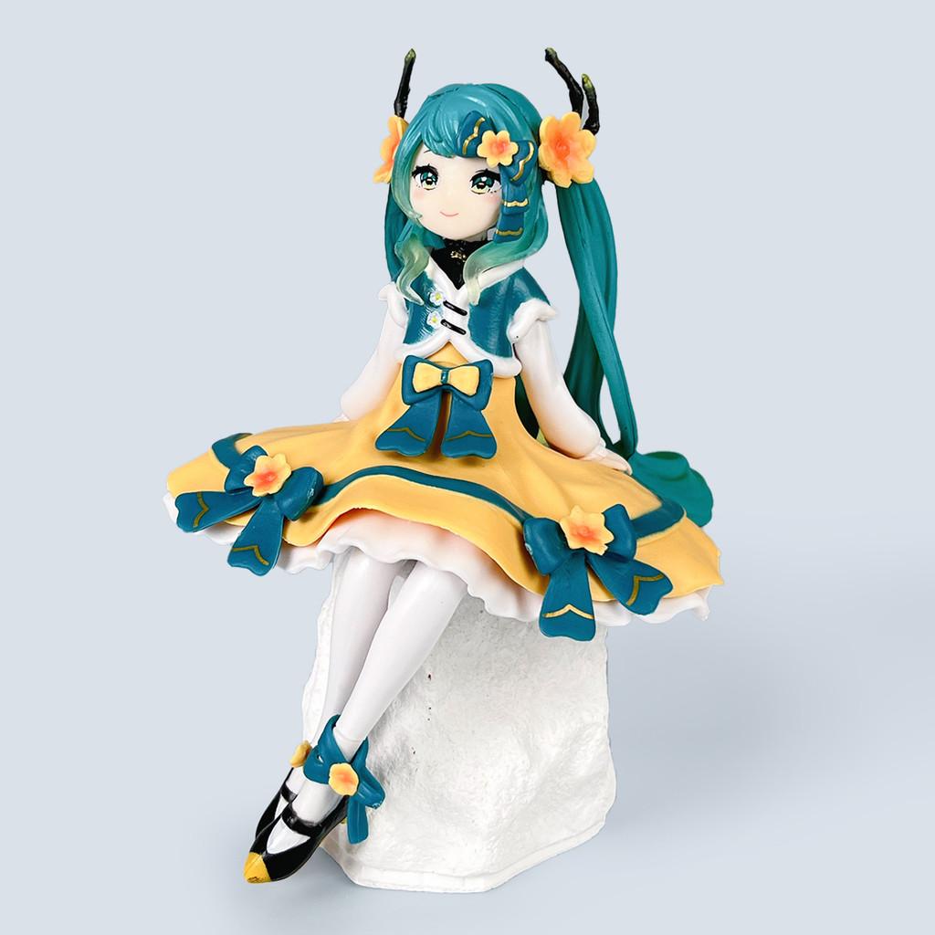 Miku Hatsune Sitting Pose Pvc Anime Model With Spring Theme Desktop Decoration
