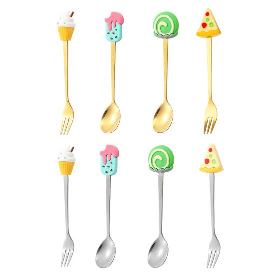 Stainless Steel Spoon And Fork Set Creative Round Head Spoon Cartoon Dessert Utensils Dishwasher Safe Cutlery for Gifts And Parties
