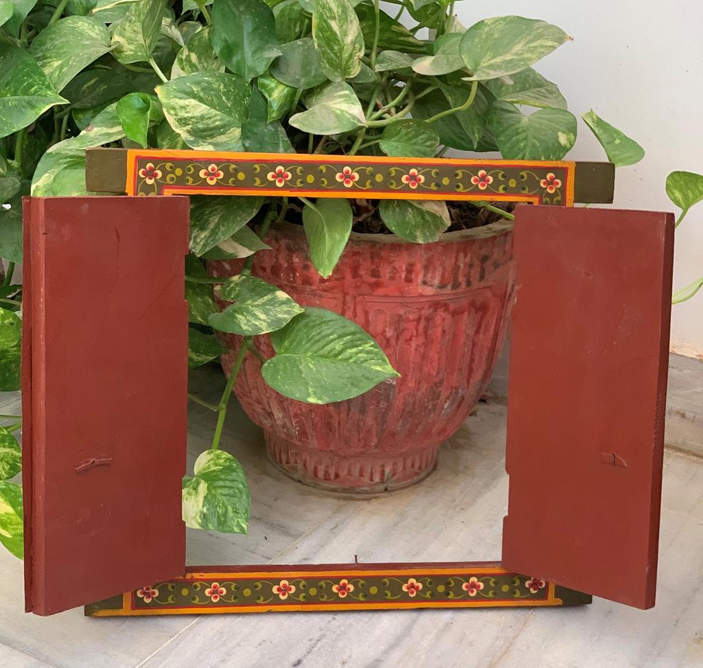 Antique Painted Indian Jharokha Window: Royal King Wall Hanging