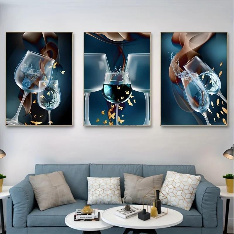 Abstrakcyjny kieliszek do wina Wall Art wydruki na płótnie luksusowy Design jadalnia plakaty malarstwo do salonu dekoracje ścienne do domu