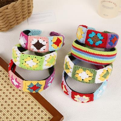 Barley Crochet Mori Hairband Knitting Grandmother Grid Hand-Knitted Headband To Windy Local Ethnic Style