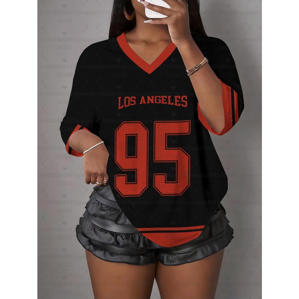 T-shirt da Donna Los Angeles NO.95 Stampata Scollo a V Manica Corta Estate Grafica Maglietta Baseball Taglie Forti Sportiva