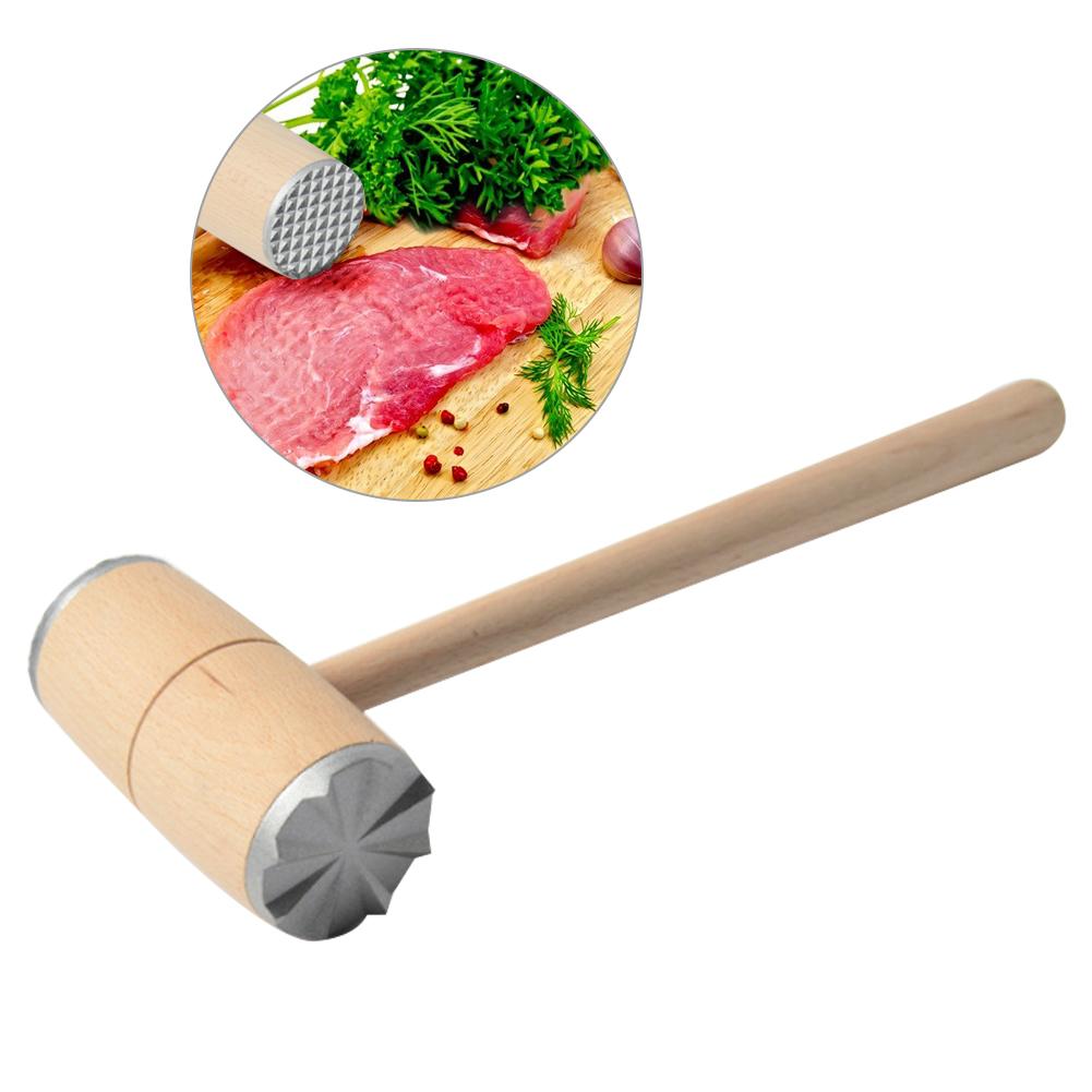 Wood Mt Tenderizer Hammer, Two Sides Wood Mt Hammer Pounder for Tenderizing Stk Beef Practical Kitchen Tool