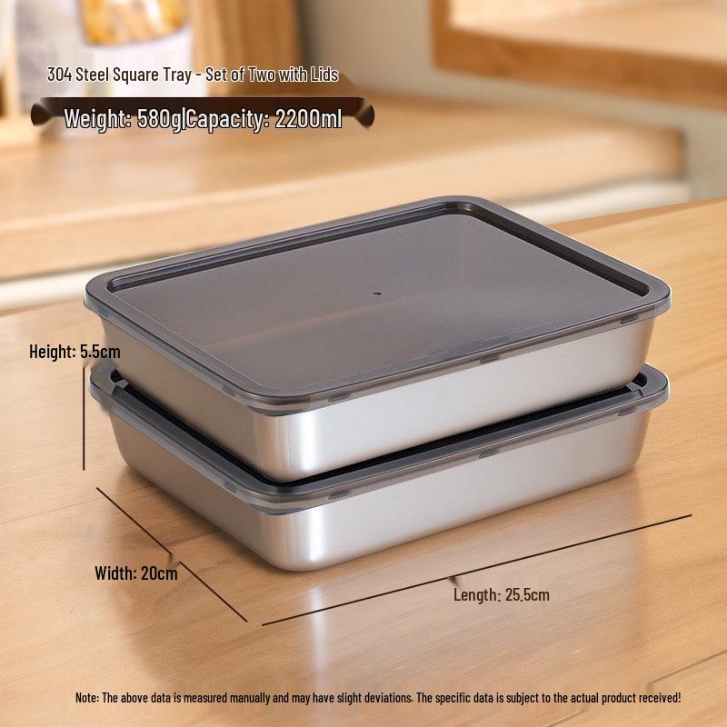 Food Grade 304 Stainless Steel Square Prep Dish with Lid