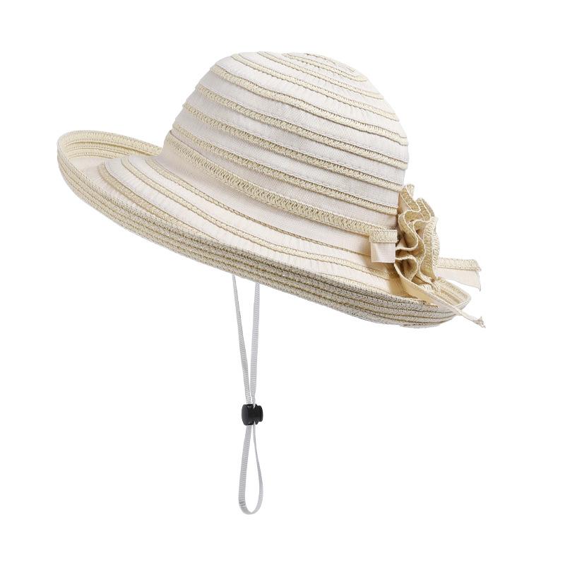 Summer Straw Hat Women's Striped Big Brim Fisherman Hat Outdoor Sun Protection Sun Hat