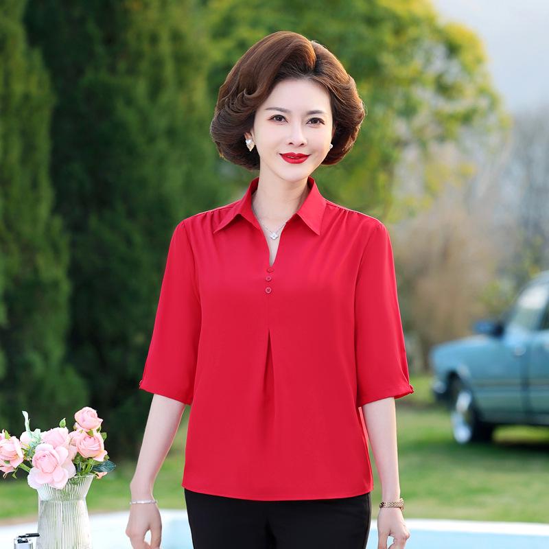 Mom's Summer Chic Imitation Silk Mid-Sleeve Top for Women - Plus Size