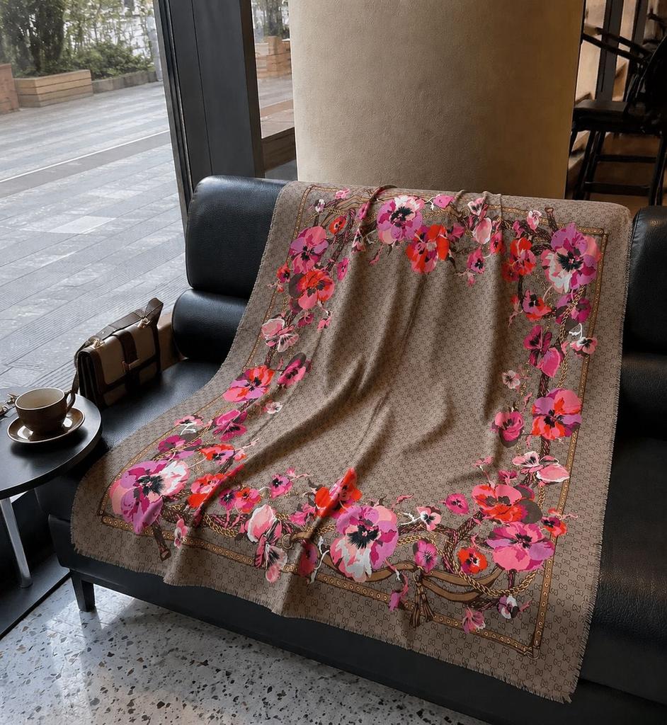 oversized beige flower travel sunscreen sunshade cotton and linen scarf women's silk scarf 111cm large square scarf shawl dual-purpose
