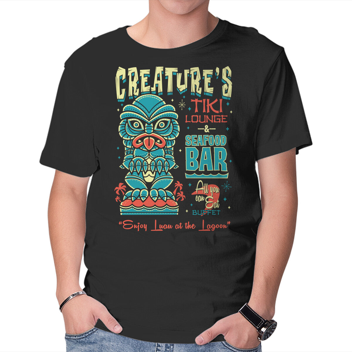 Unisex Crew Neck T-Shirt Creature s Tiki Lounge Graphic Short Sleeve Casual Tee XXL