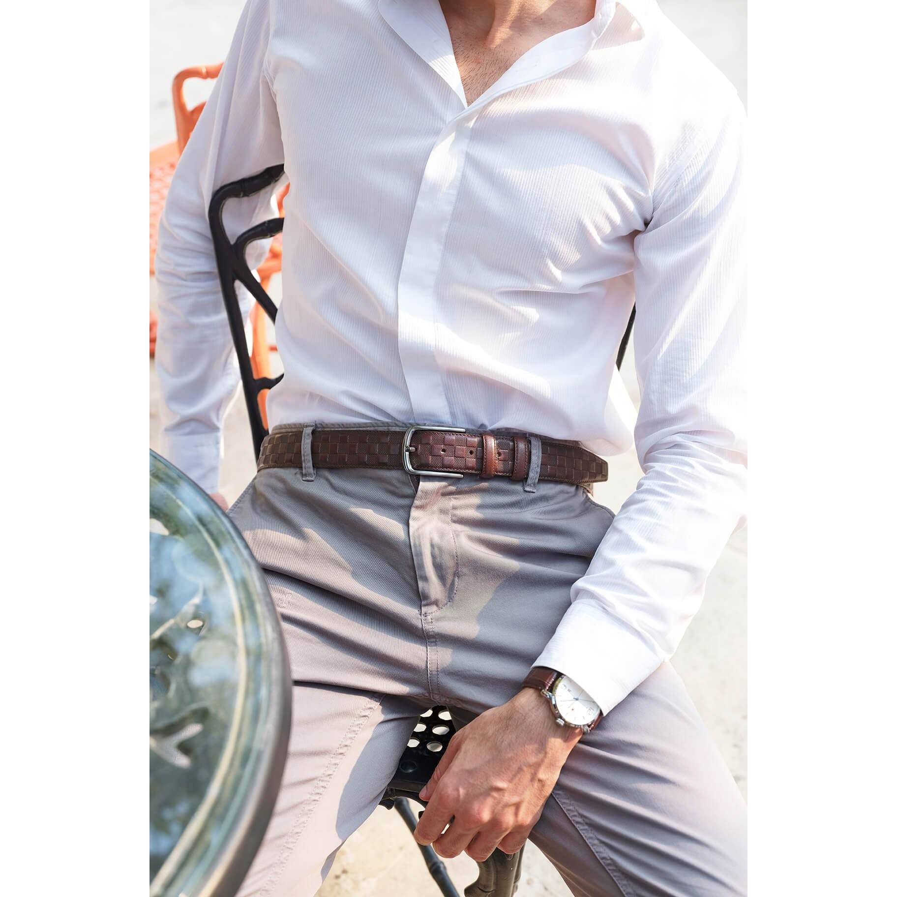 

Классический мужской кожаный ремень Tera Brown