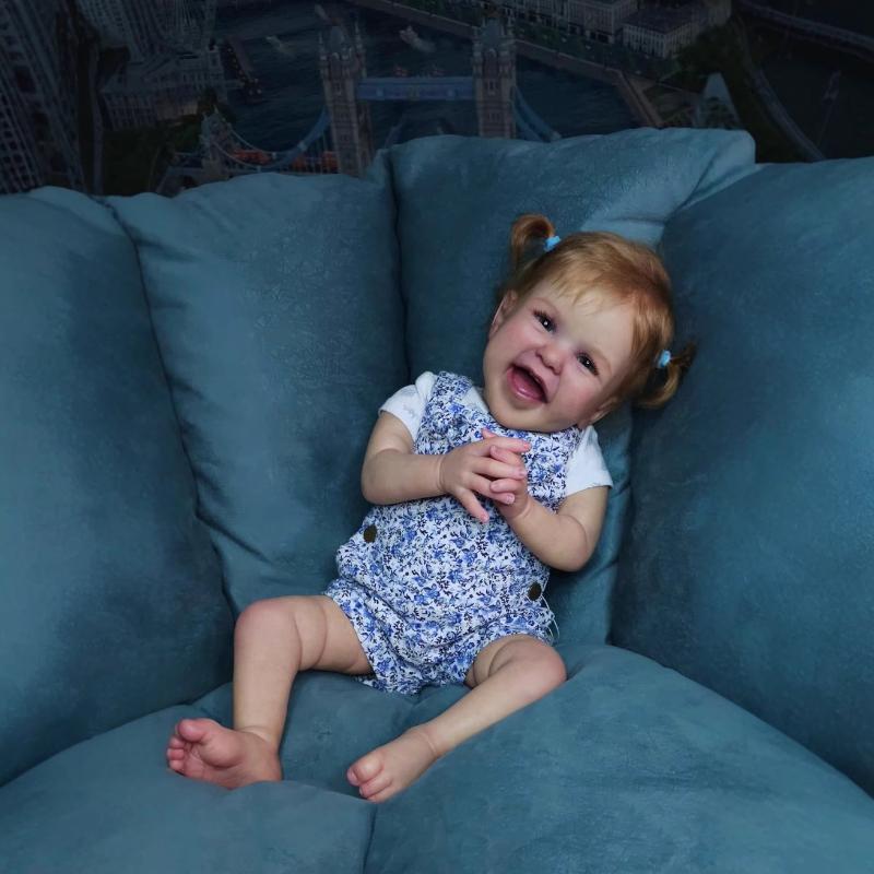 בובות תינוק ריבורן חיוך שמח גוף בד רך 24" 60 ס"מ בובת סימולציה לילדה עם שיער מושתל בובת תינוק ריאליסטית חמודה צעצועים לילדים מתנות יום הולדת