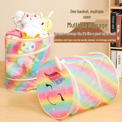 Foldable Plush Toy and Doll Storage Basket for Kids