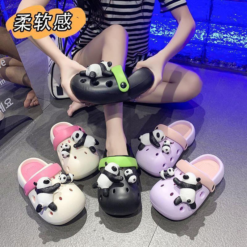 2025 new beach non-slip heightening bag head cool slippers women's tide couple thick-soled hole shoes women's summer wear