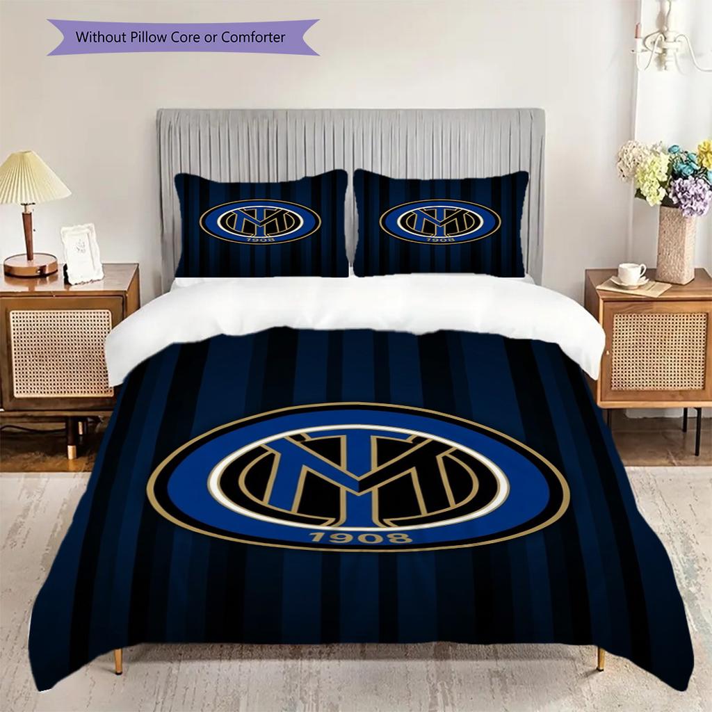 Biancheria da letto con sfondo stemma Inter Milan (1 * copripiumino + 2 * federa, senza nucleo) Set biancheria da letto Copripiumino e federa Regalo di Natale compleanno